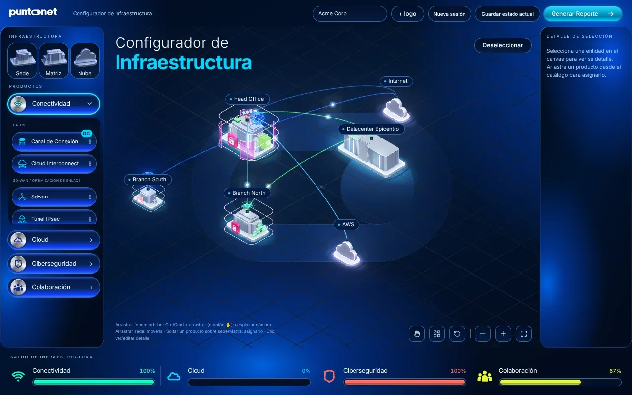 The configurator running at tablet resolution, showing the full infrastructure scene and touch-friendly controls.